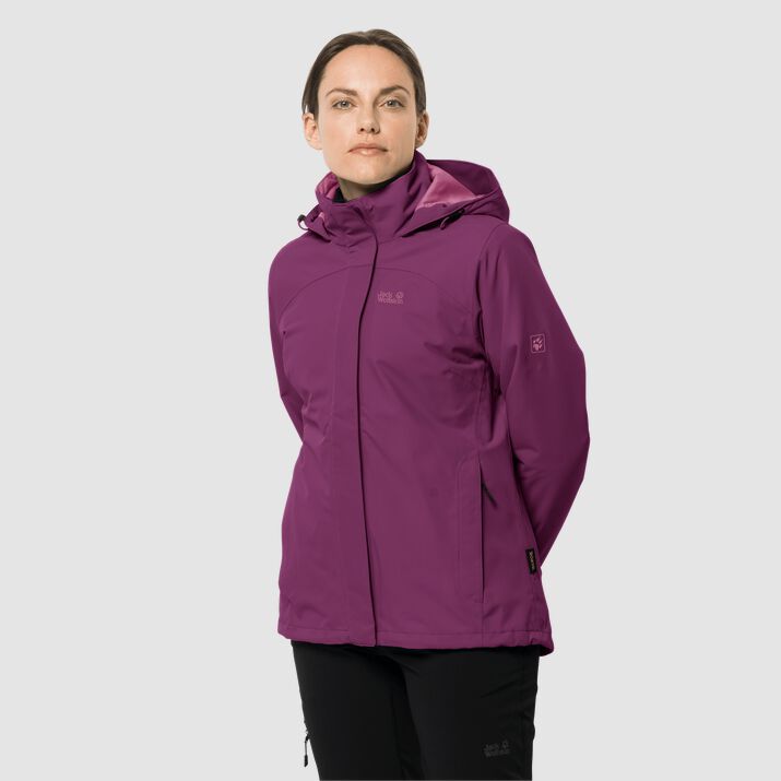 Jack Wolfskin Womens Pouring Rain 3in1 Jacket Fuchsia 913706PNF